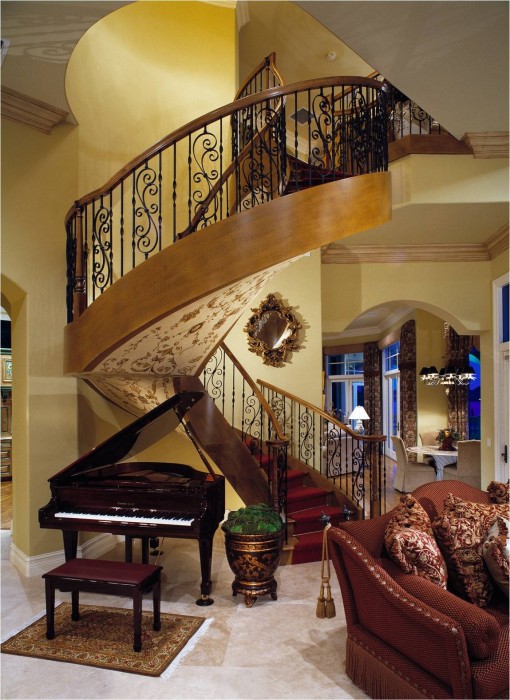 Debra J Interiors grand staircase and piano