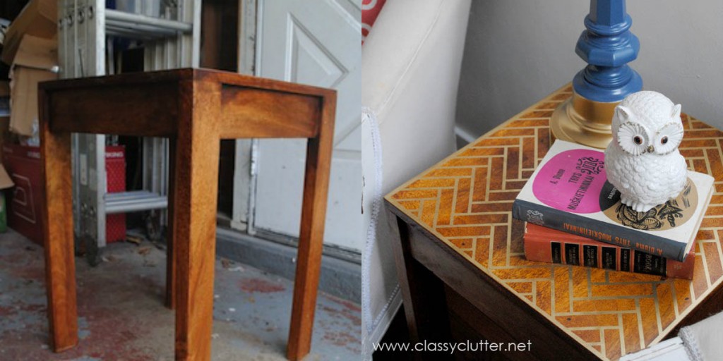 Classy Clutter herringbone table stencil side table makeover