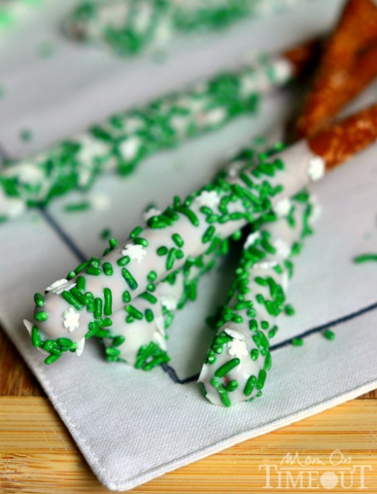 Mom On Timeout St. Patrick's Day green pretzel wands