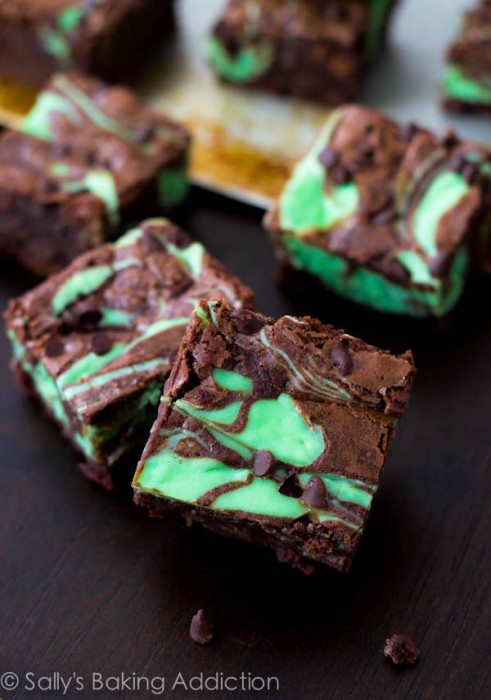 Sally's Baking Addiction St. Patrick's Day mint chocolate chip cheesecake brownies