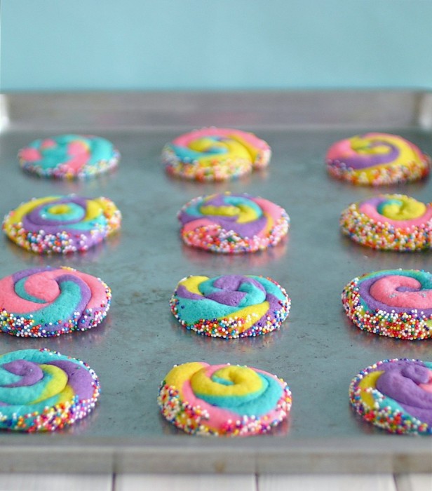 Deliciously Declassified Easter rainbow swirl cookies