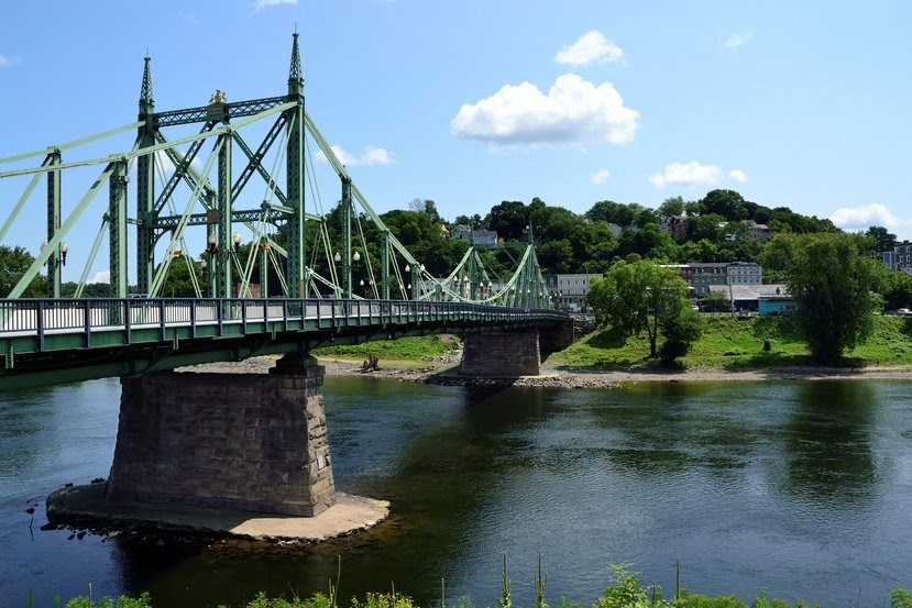 Northampton Street Bridge, also known as the Free Bridge, over the Delaware River at Easton, Pennsylvania USA to Phillipsburg, New Jersey