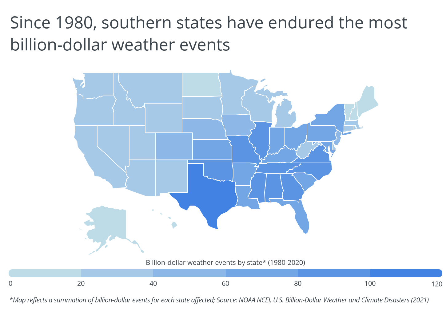 Southern states have endured the most billion-dollar weather events