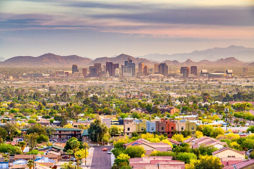 Downtown cityscape at dusk. Phoenix, Arizona, USA 