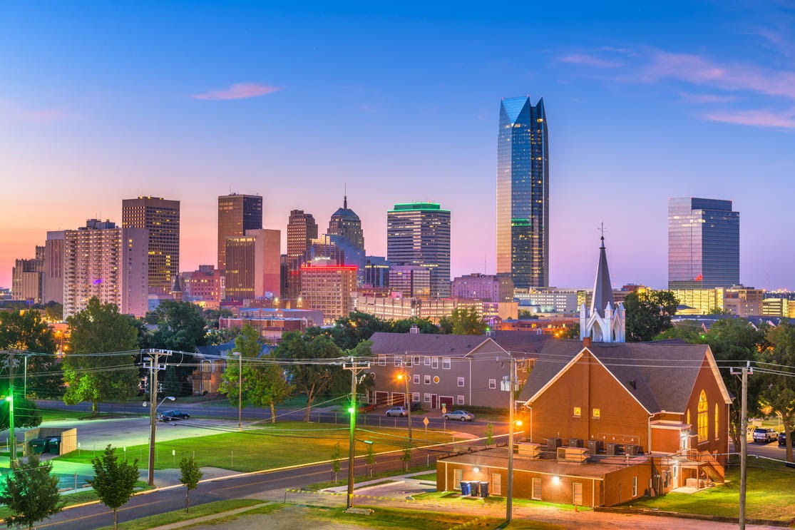 Downtown skyline at twilight. Oklahoma City, Oklahoma, USA