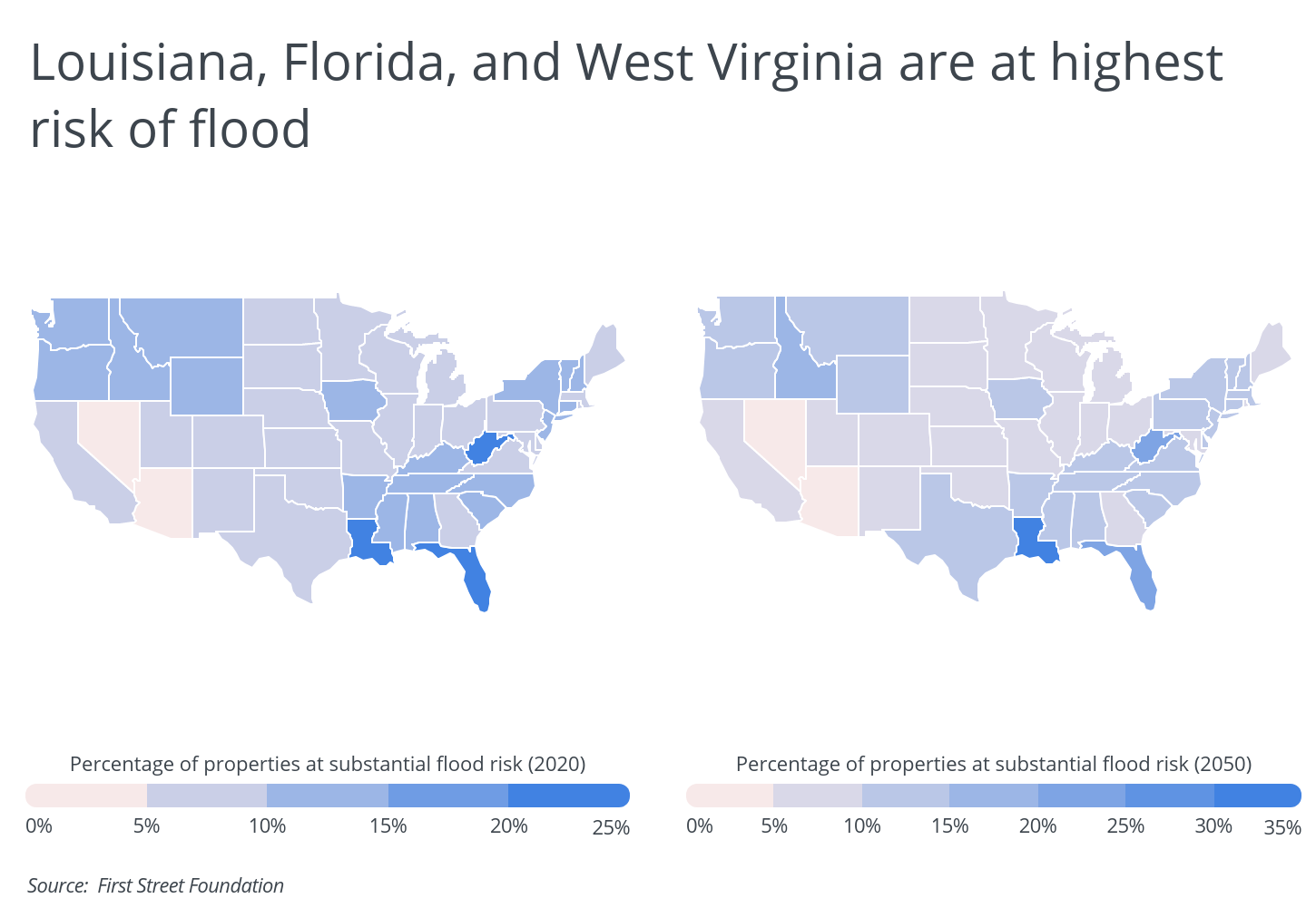 Louisiana, Florida and West Virginia are at highest risk of flood