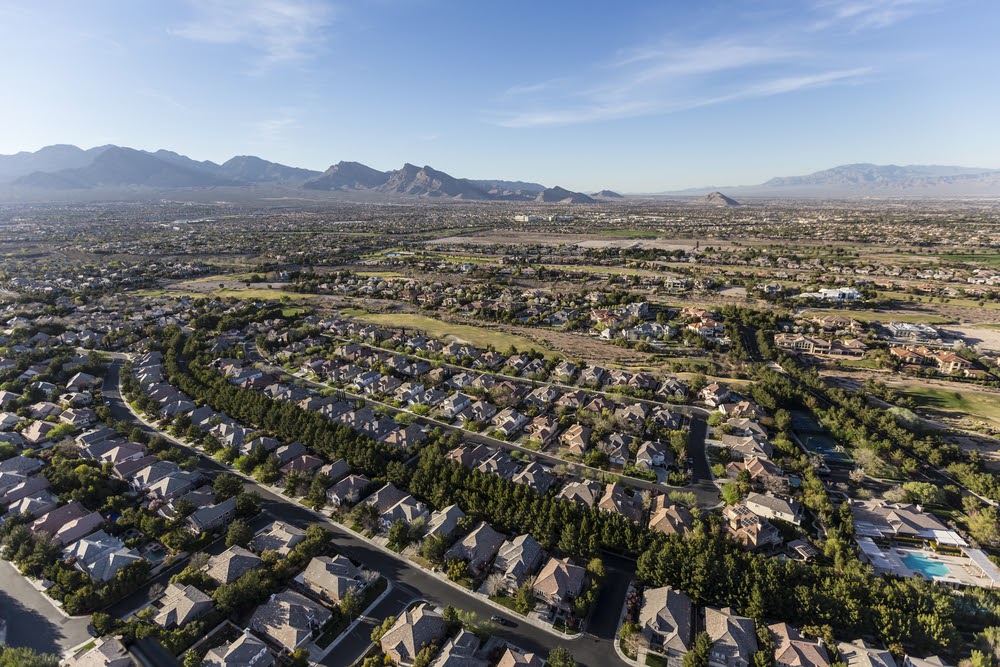 Aerial view of residential neighborhood in northwest Las Vegas, Nevada