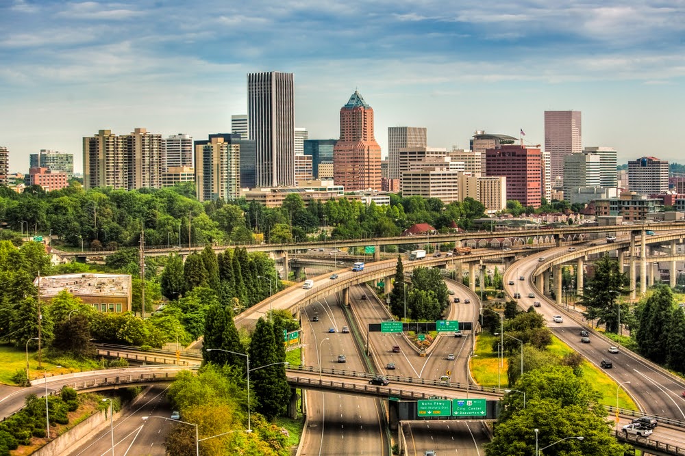 An aerial view of the city of Portland, Oregon