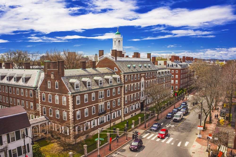 Aerial view on John Kennedy Street in the Harvard University Area in Cambridge, Massachusetts