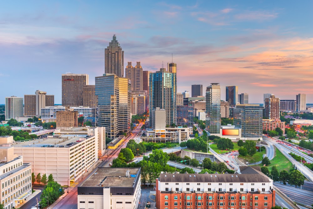 Atlanta, Georgia, USA downtown city skyline at dusk
