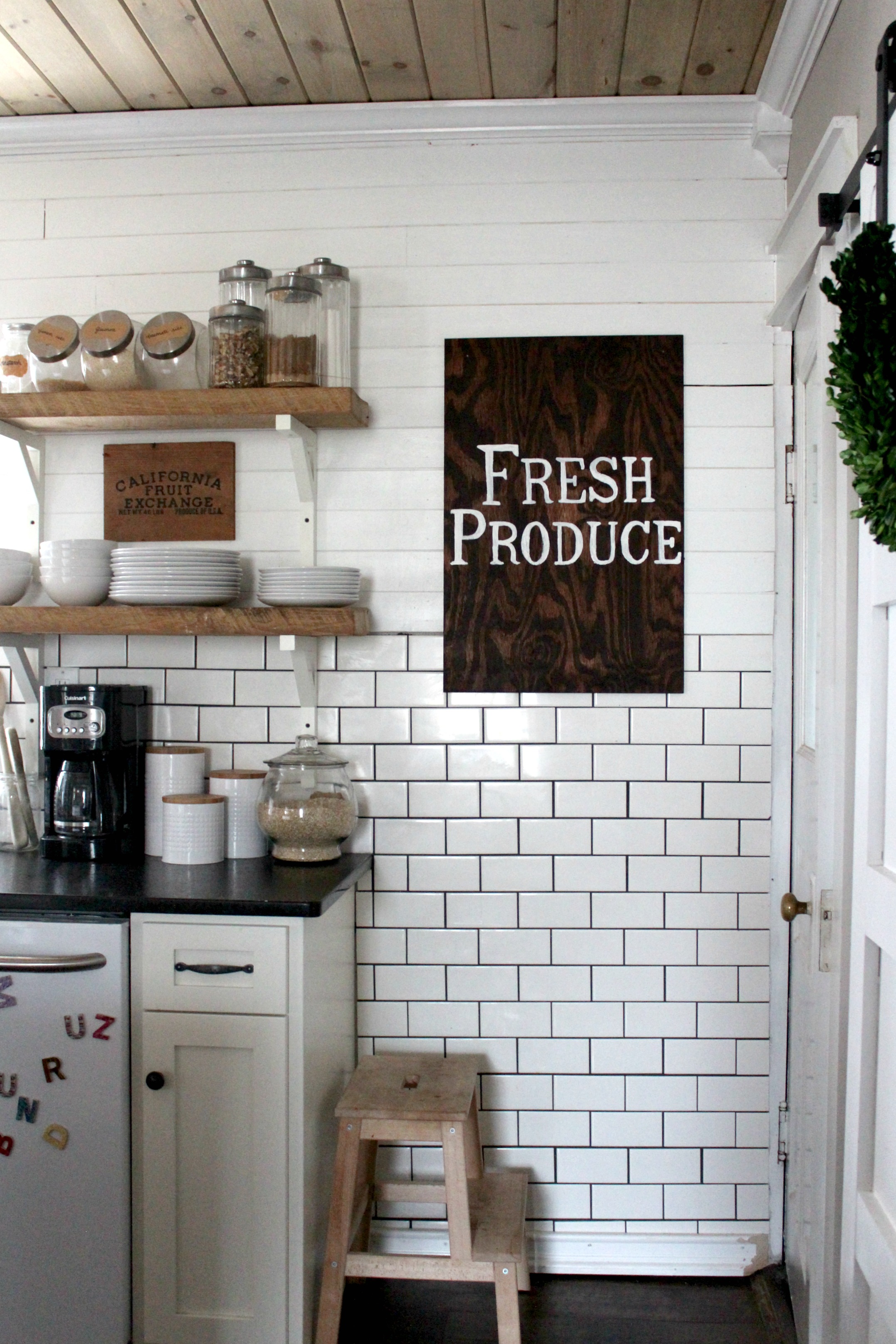 fresh produce kitchen wood sign